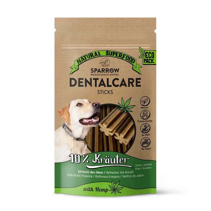 Nur Für Kurze Zeit Sparpaket 2 x 150 g Sparrow DentalCare Sticks 10% Kräuter with Hemp Hunde Snack